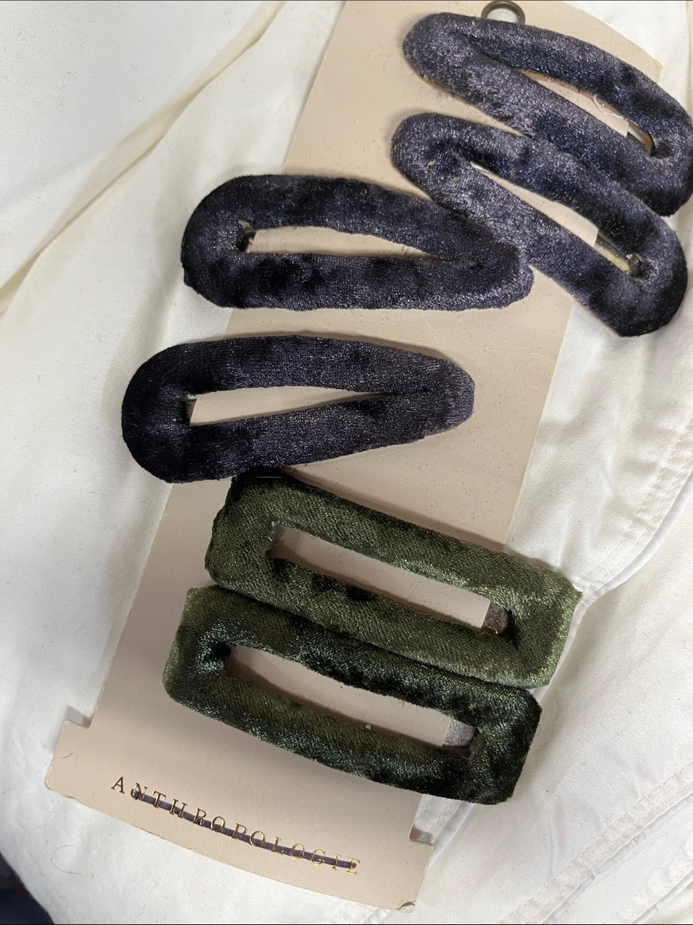 Anthropologie Velvet Hair Clips - Blue and Olive Green